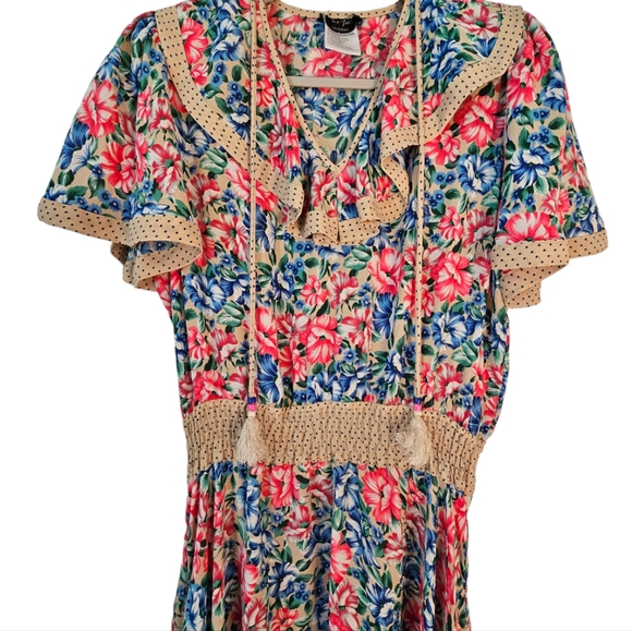 VTG c.1980's Diane Freis Gorgette Floral Free-Size Dress, Size Medium or Large? - Picture 3 of 8